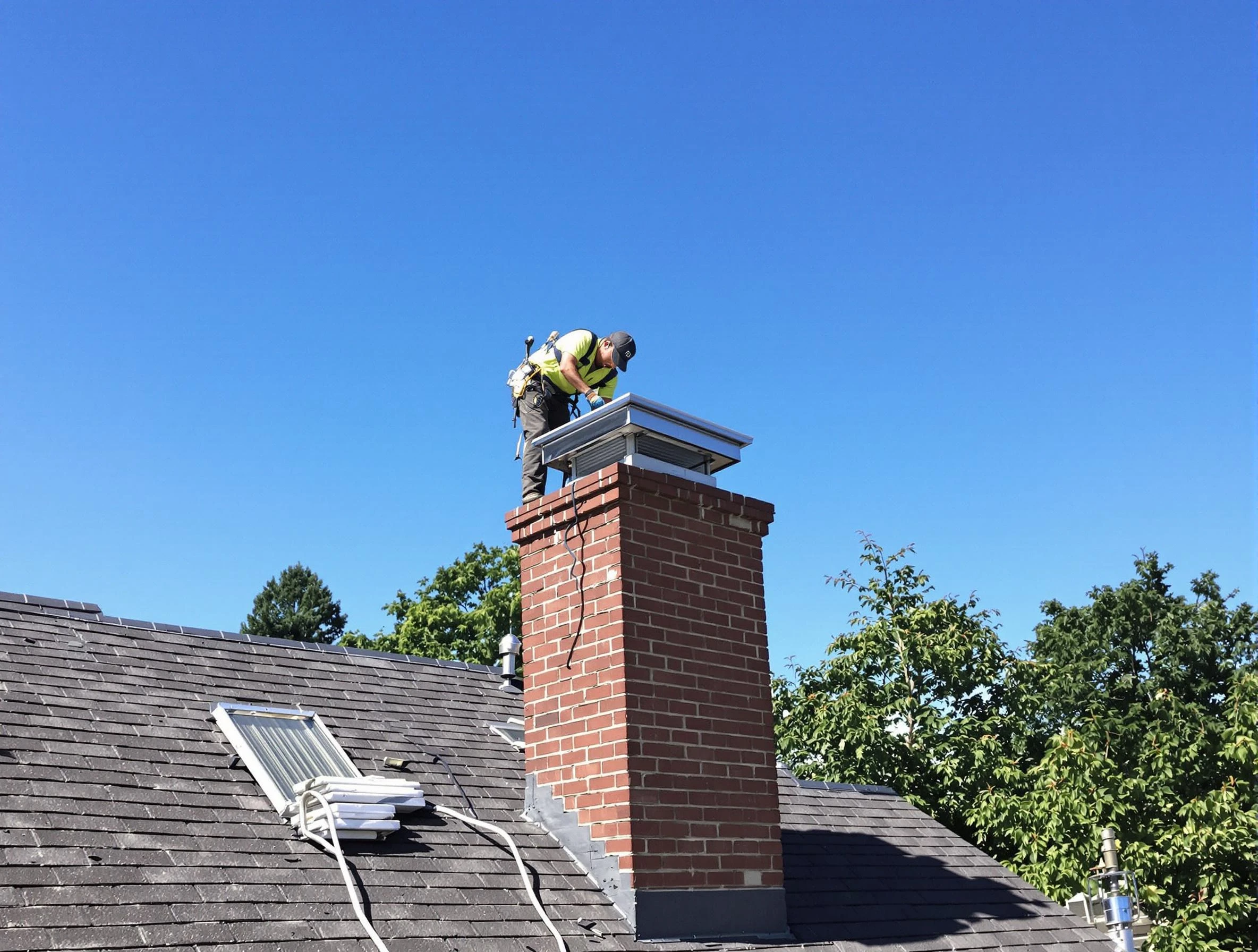 Salem Chimney Sweep technician measuring a chimney cap in Salem, UT